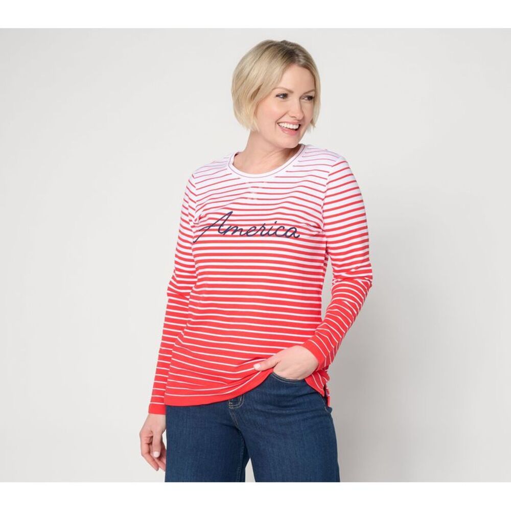 Denim & Co. Women's Top Sz M Make Your Selection: Americana Striped Red A737829